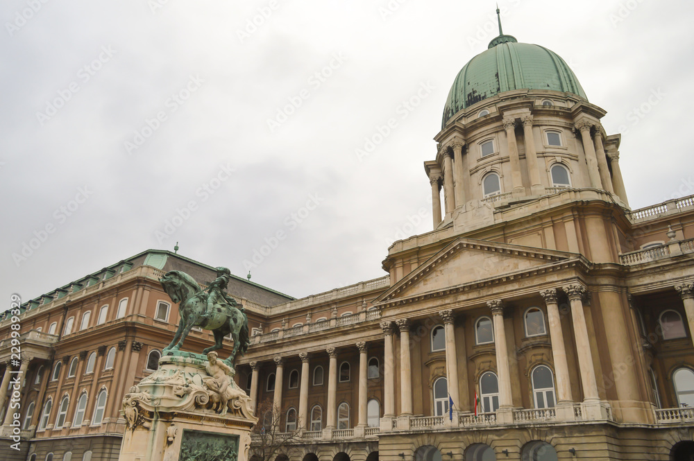 Statue of Prince Eugene of Savoy on Buda Castle in Budapest on December 30, 2017.