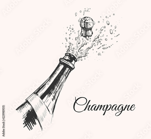 Hand drawn Illustration of Champagne explosion. Hand drawn Illustration of Champagne explosion.