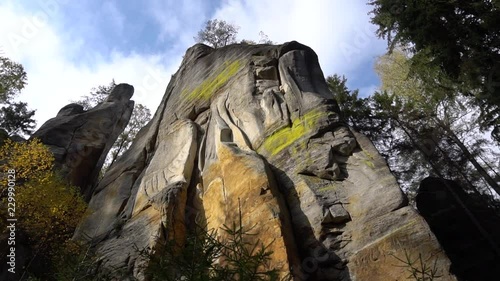 Colorful rock against sky in Adrspach, Czech Republic