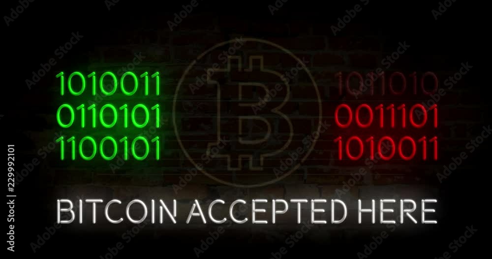Bitcoin mining concept – neon lights with cryptocurrency symbol and glowing binary numbers on brick wall background. Retro style. Bitcoin mining concept – neon lights with cryptocurrency symbol and glowing binary numbers on brick wall background. Retro style.