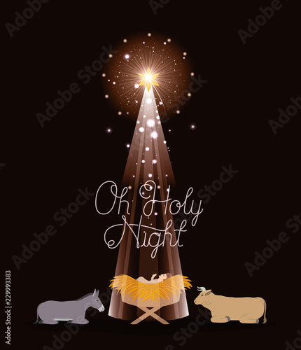 merry christmas card with jesus baby and animals