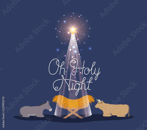 merry christmas card with jesus baby and animals