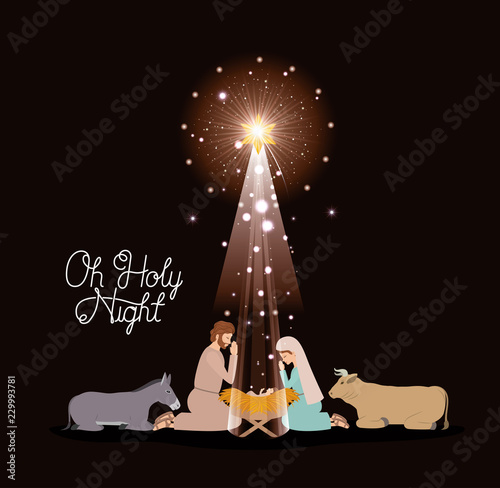 christmas card with holy family and animals