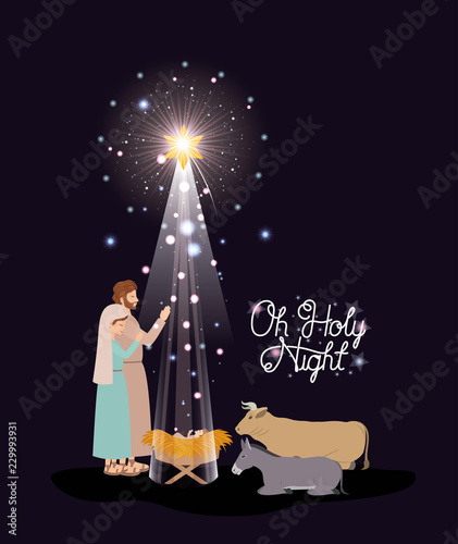 christmas card with holy family and animals