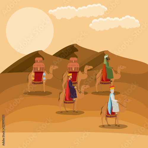 wise men traveling in the desert christmas scene