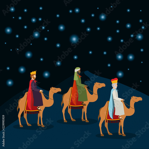 wise men traveling in the desert christmas scene