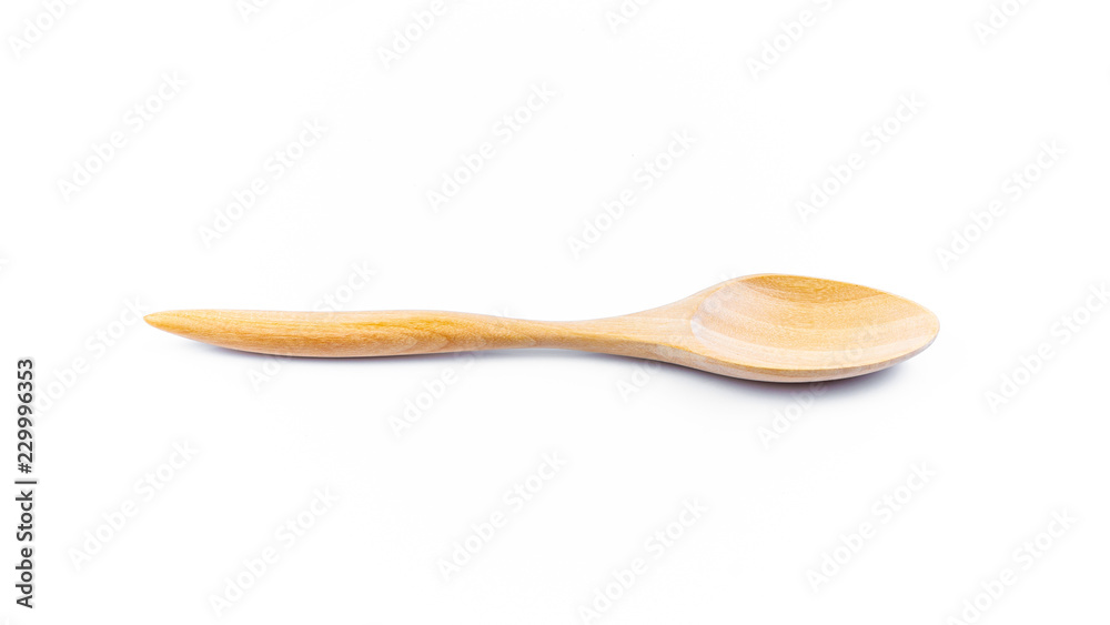 Empty spoon made of wood on white background. Top view. Isolated. Wooden. Empty spoon made of wood on white background. Top view. Isolated. Wooden.