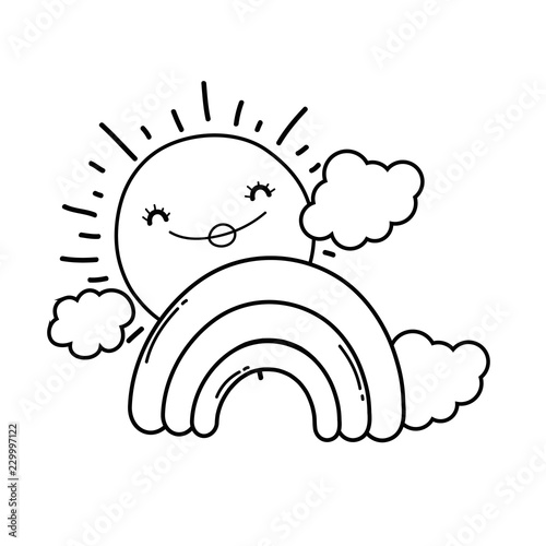 cloud and rainbow cartoon in black and white