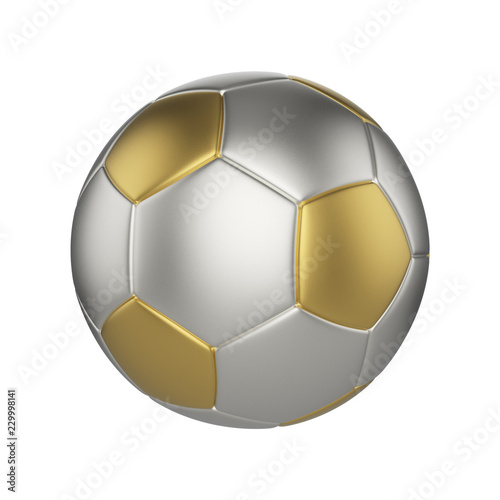 Soccer ball isolated on white background. Gold and silver football ball.