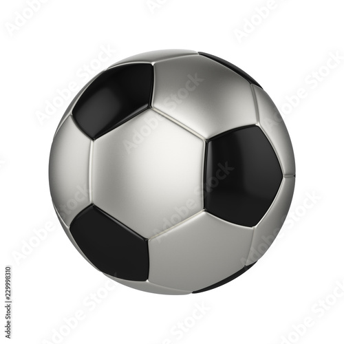 Soccer ball isolated on white background. Black and silver football ball.