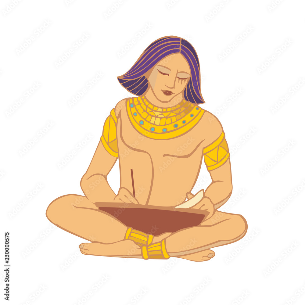 Egyptian preparing to write on a clay tablet with a stylus. Egyptian preparing to write on a clay tablet with a stylus.