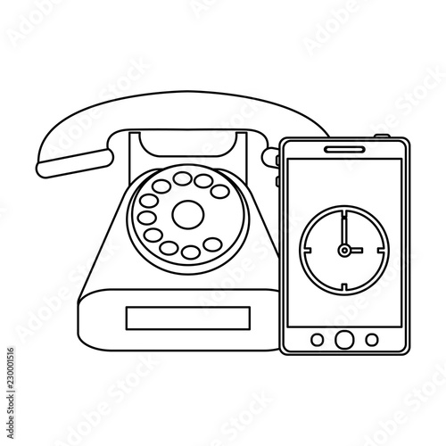 Vintage telephone call center in black and white
