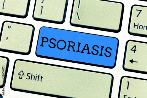 Handwriting text writing Psoriasis. Concept meaning Common skin condition that speeds up the life cycle of skin cells.