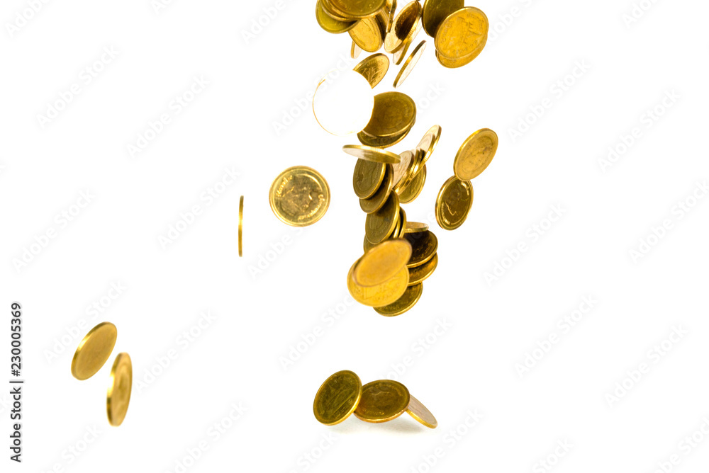 Movement of falling gold coin, flying coin, rain money isolated on ...