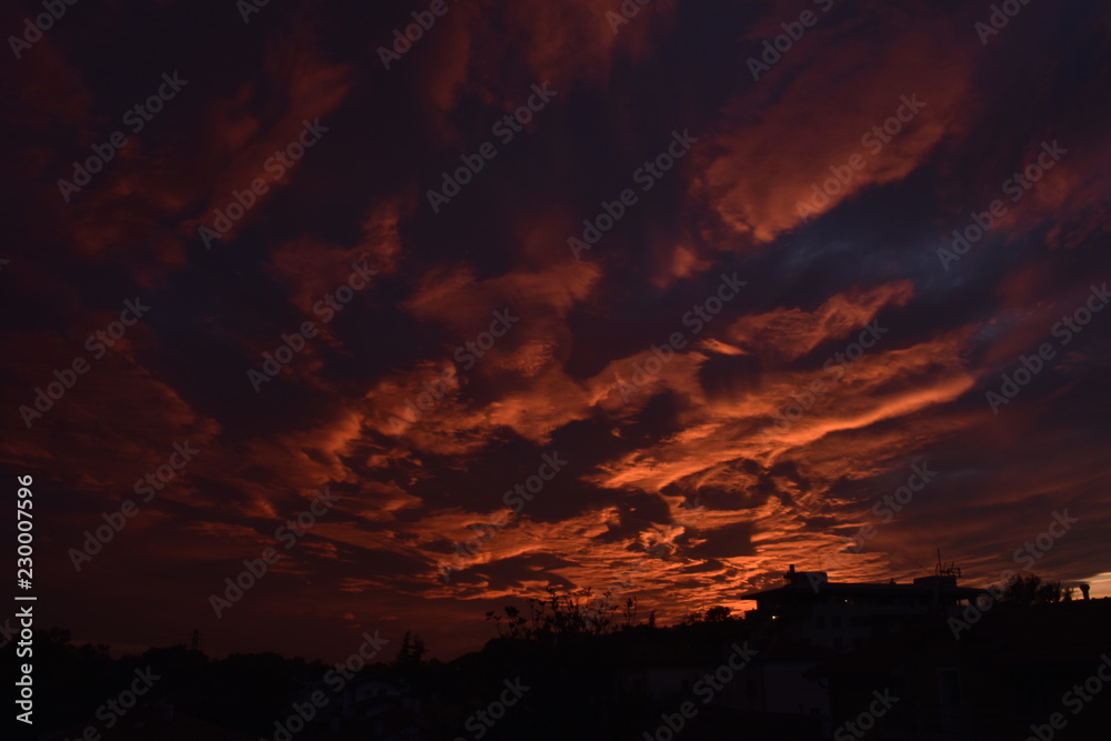 firey sunset near the mountains