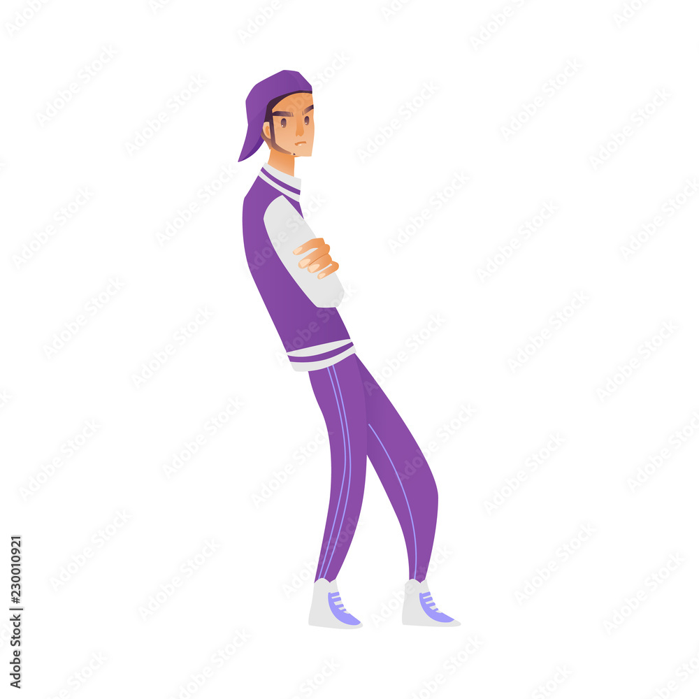 Vector illustration of offended and angry young man - male cartoon character demonstrates his disgust and disagreement isolated on white background for concept of negative feelings.
