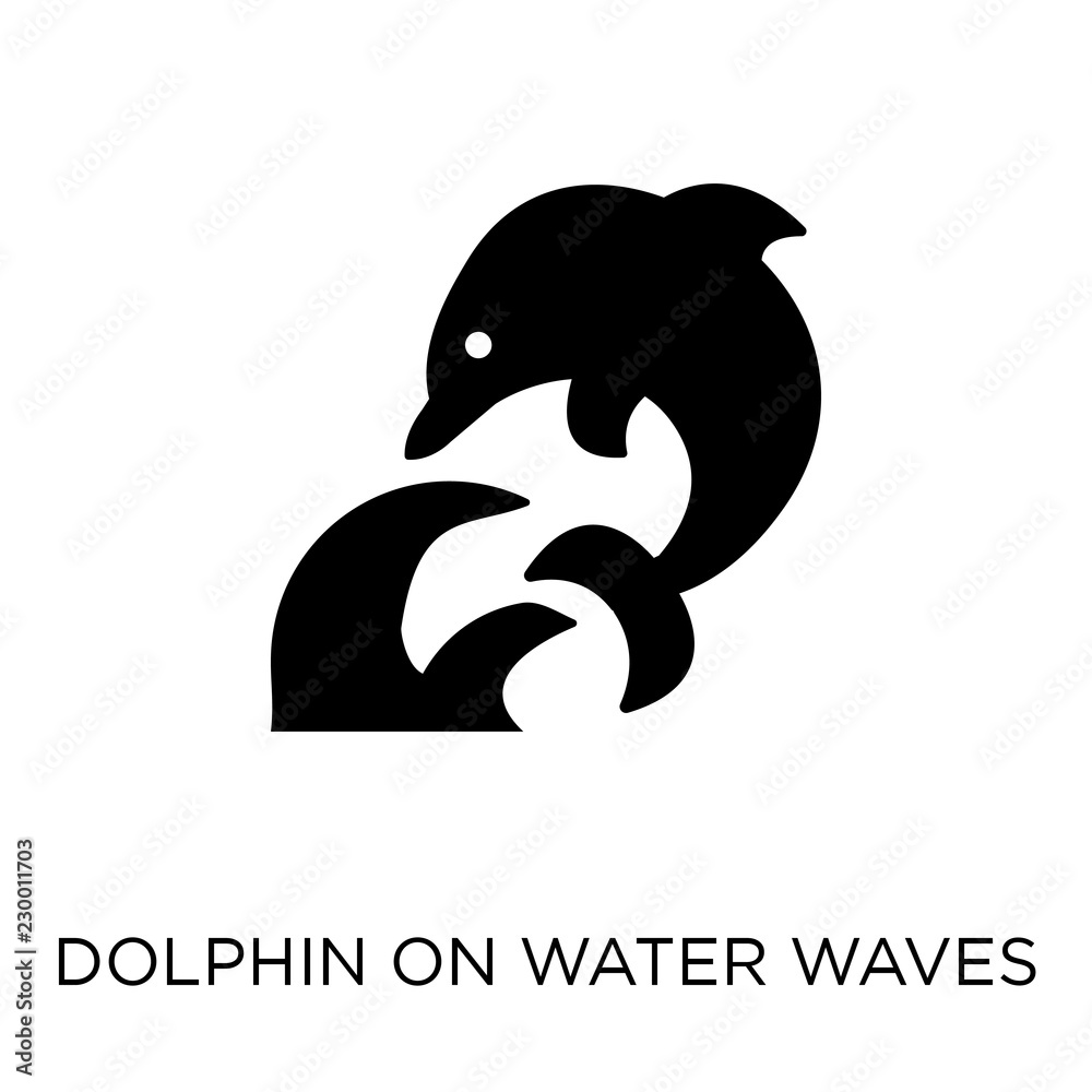 Dolphin on water waves icon. Dolphin on water waves symbol design from Summer collection. Dolphin on water waves icon. Dolphin on water waves symbol design from Summer collection.