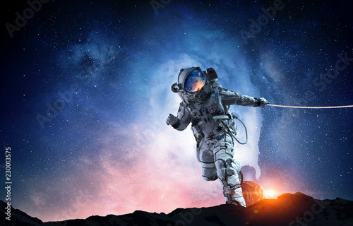 Spaceman steal planet. Mixed media
