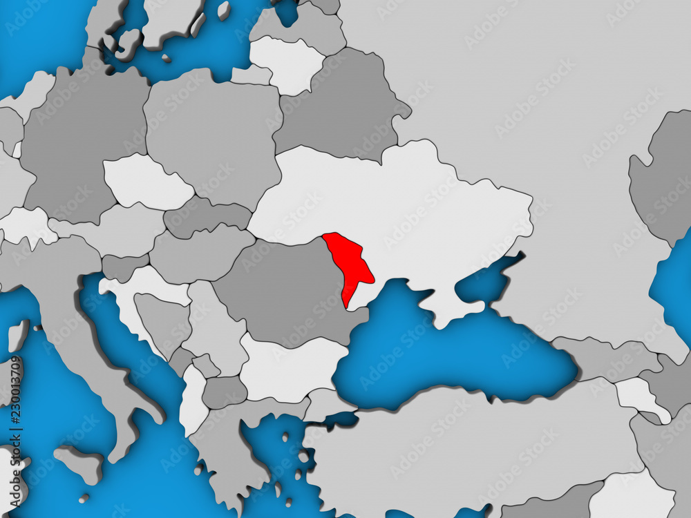 Obraz premium Moldova on blue political 3D globe.