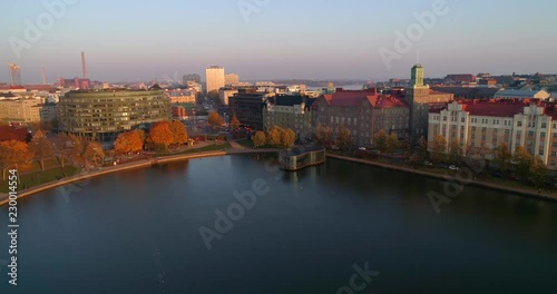 Wallpaper Mural Helsinki cityscape, C4k aerial, dolly, drone shot, of the Hakaniemi, from elaintarhanlahti to ympyratalo, on a sunny autumn evening, in Helsinki, Finland Torontodigital.ca