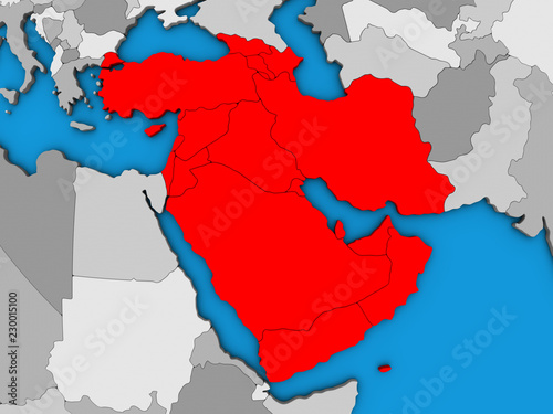 Western Asia on blue political 3D globe. photo