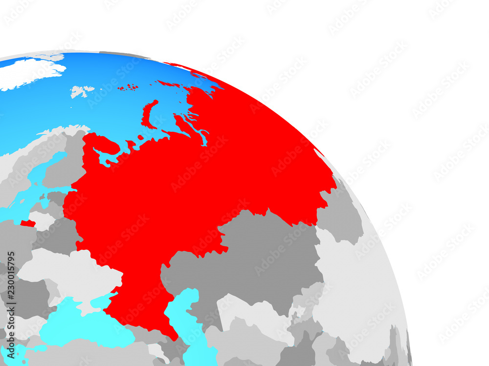 Russia on simple blue political globe.