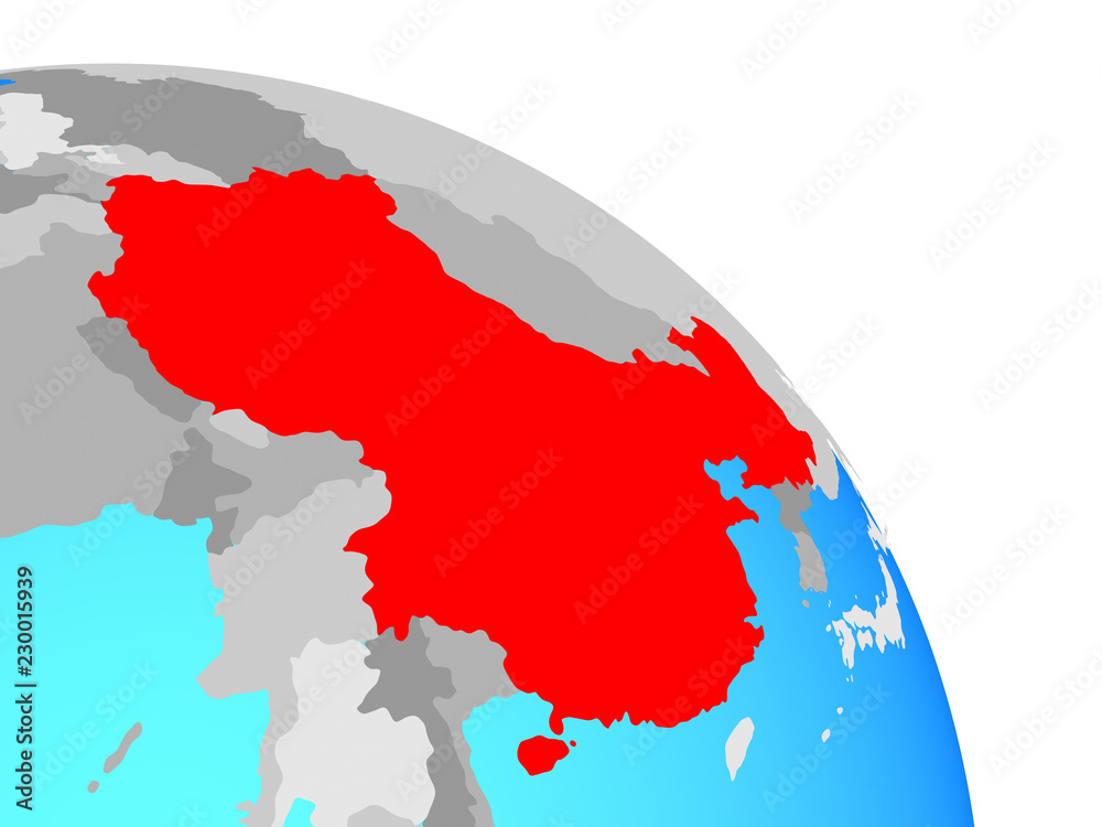 Fototapeta premium China on simple blue political globe.