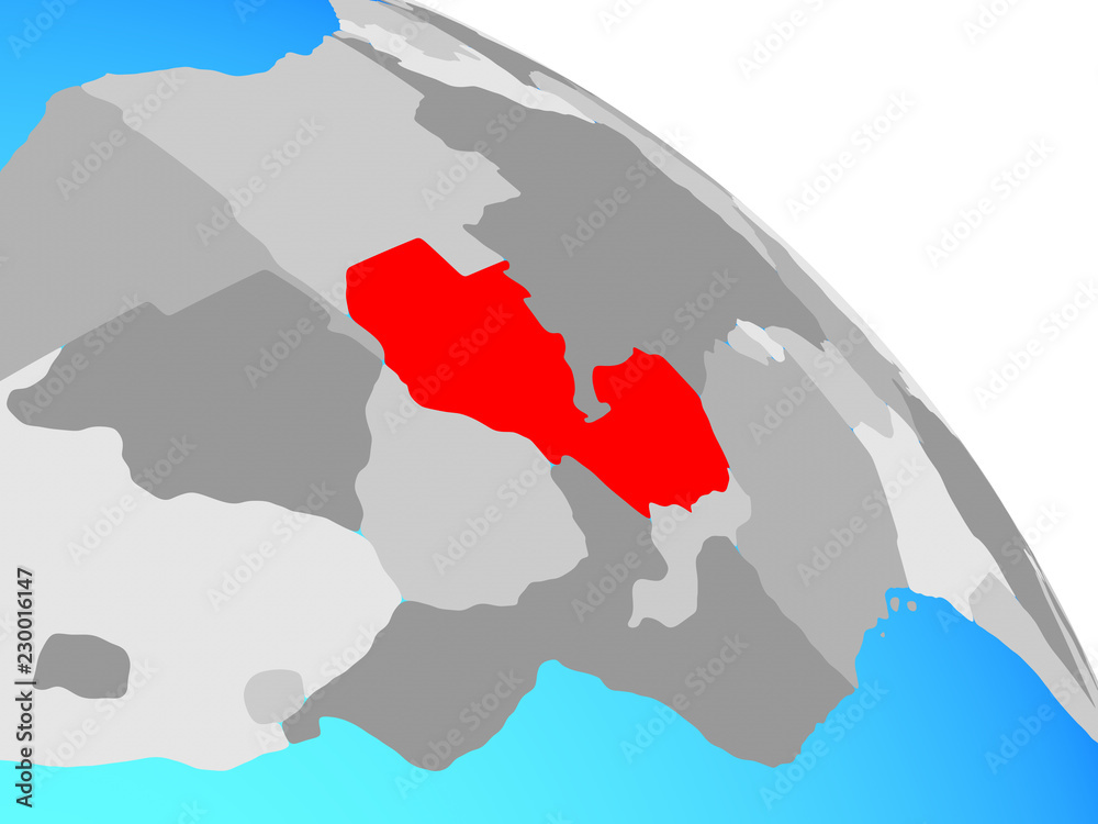 Fototapeta premium Zambia on simple blue political globe.