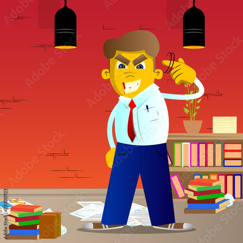 Yellow man shows a you're nuts gesture by twisting his finger around his temple. Vector cartoon illustration.