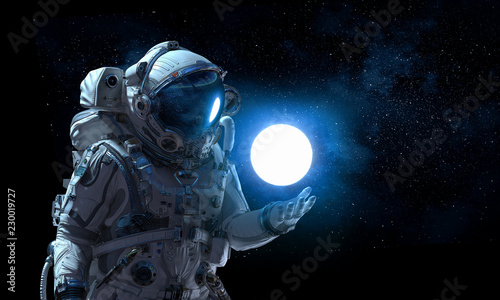 Spaceman and his mission. Mixed media photo