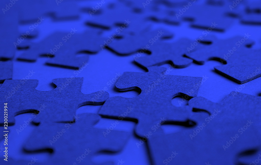 Puzzles laid out on the table blue color Puzzles laid out on the table blue color