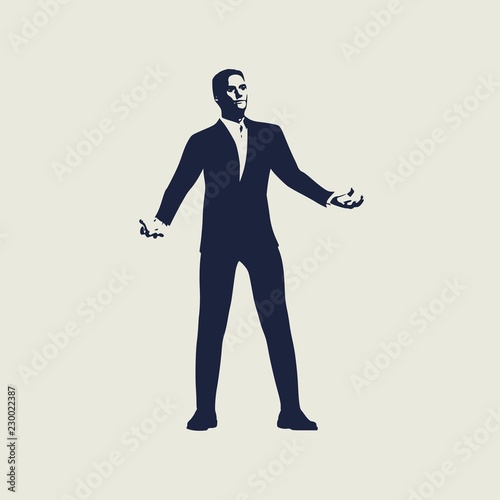 Silhouette of businessman in wizard pose. Web icon with for application