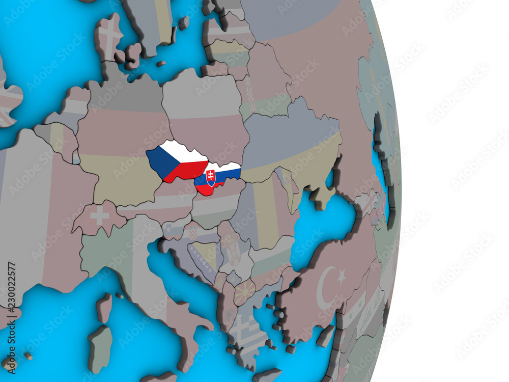 Φωτογραφία Former Czechoslovakia with flags on 3D globe