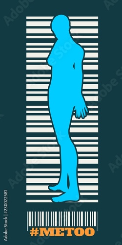 Me too hashtag. Social movement concerning sexual assault and harassment. Bar code with woman silhouette