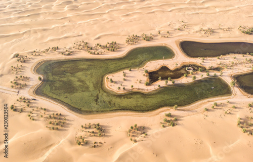 aerial view of al qudra lakes in a desert near Dubai photo