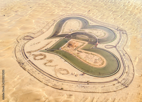 aerial view of al qudra lakes in a desert near Dubai photo