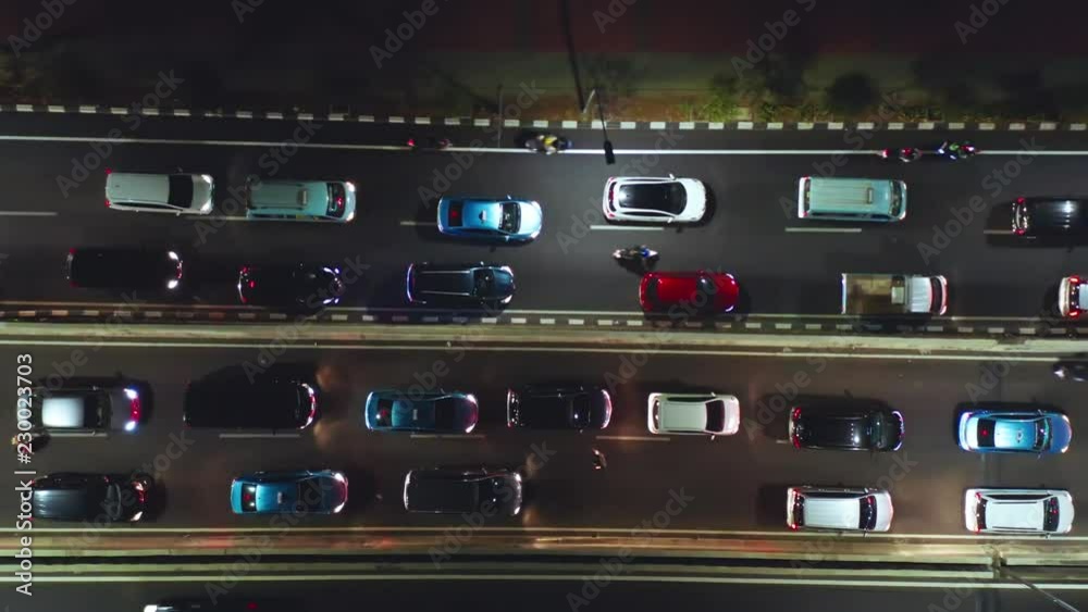 JAKARTA, Indonesia - October 23, 2018: Aerial view of cars on the night traffic jam in rush hour at Casablanca road, Jakarta, Indonesia. Shot in 4k resolution JAKARTA, Indonesia - October 23, 2018: Aerial view of cars on the night traffic jam in rush hour at Casablanca road, Jakarta, Indonesia. Shot in 4k resolution