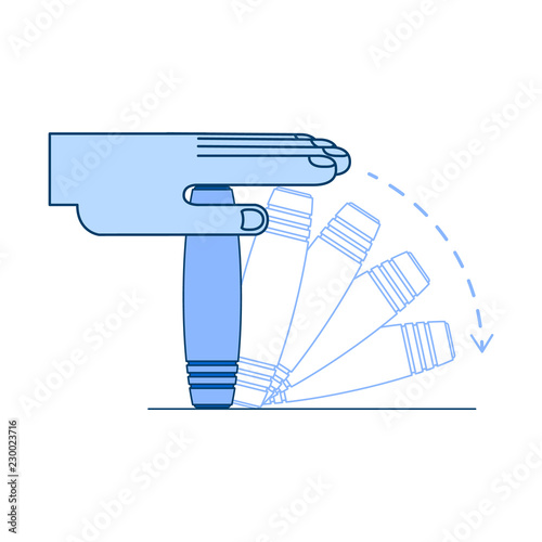 Vector Mokuru rolling stick fidget gadget twisting, rotating with hand palm blue icon. Office anxiety and stress release, creativity improvement japanese instrument. Isolated illustration