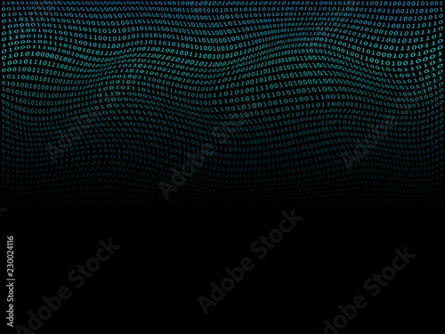 Binary code wavy on black background for digital, technology concept background 