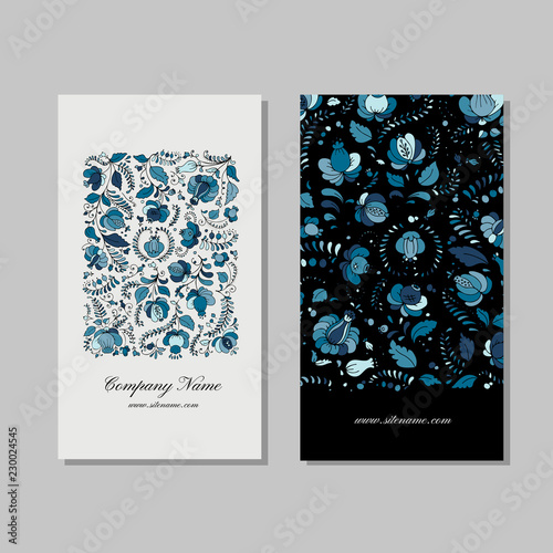 Business card design, russian gzhel ornament