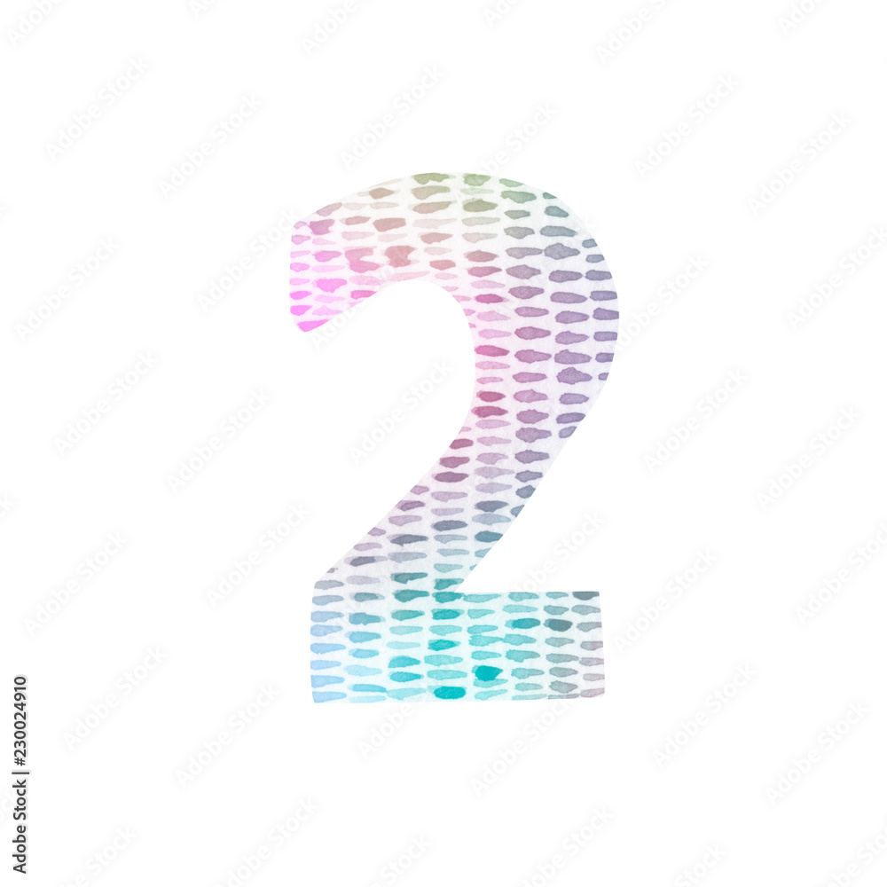 カラフルな数字の2 水彩 イラスト Stock Illustration Adobe Stock