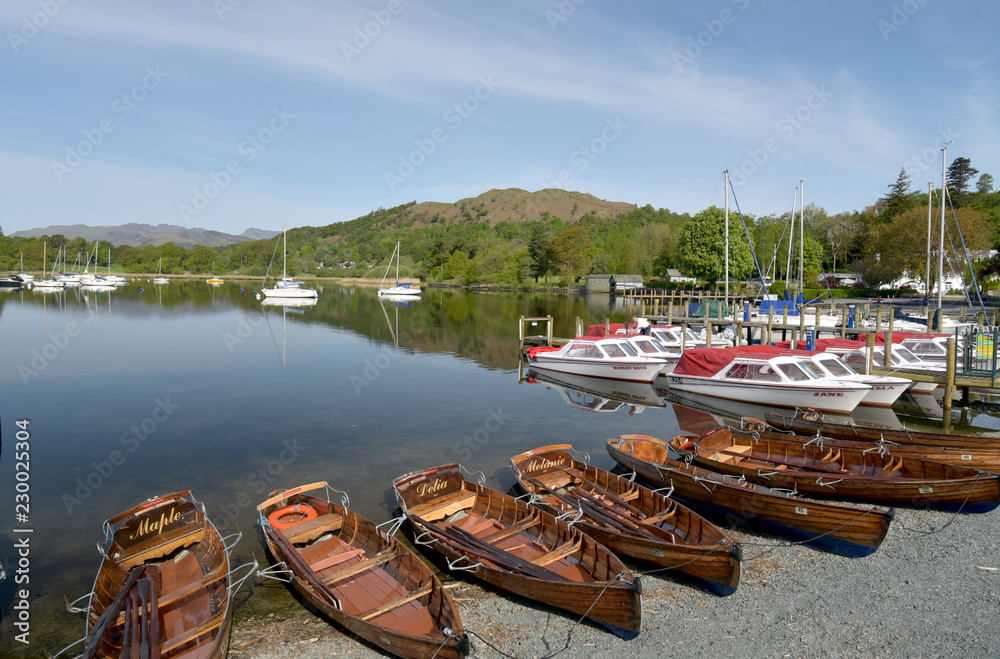 Rowing boats moored at Waterhead on Windermere, Lake District