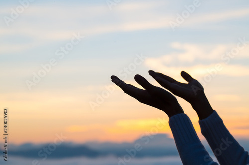Fototapeta woman hands praying to god  Woman Pray for god blessing to wishing have a better life