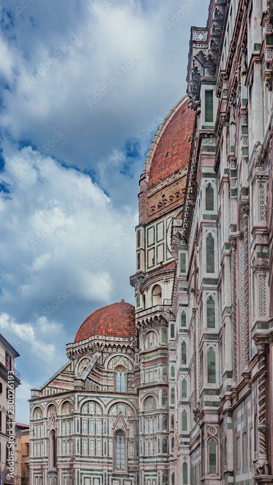 Side view of the Florence Cathedral in the historic city of Florence, Italy