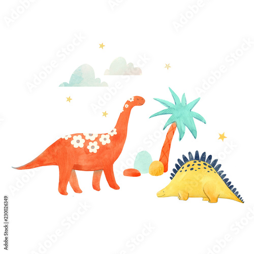 Watercolor dinosaur illustrtion