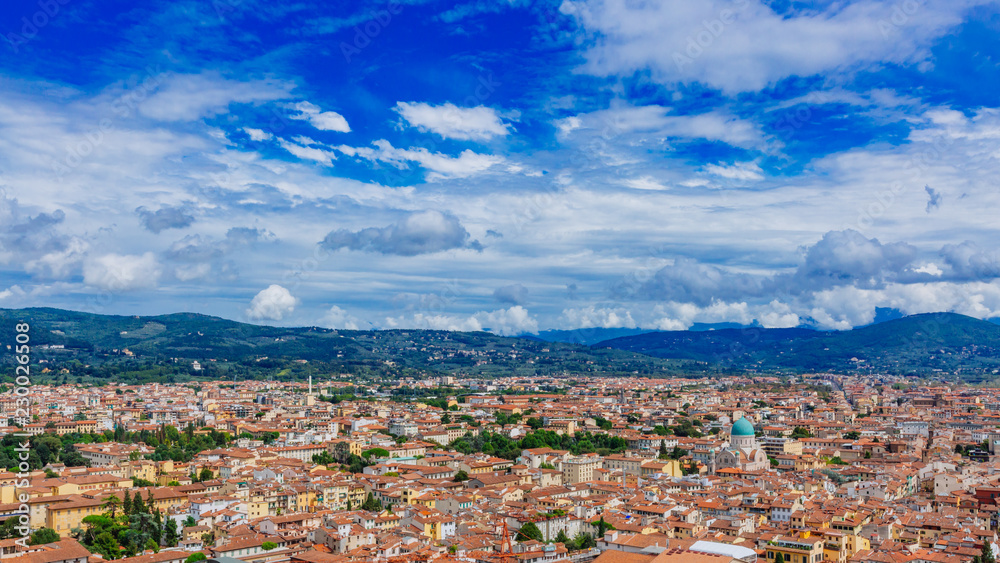 Aerial view of the city of Florence, Italy, from the dome of Florence Cathedral