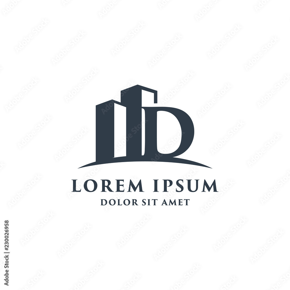 Letter D Building With Swoosh Logo Design Template. Letter D Building With Swoosh Logo Design Template.