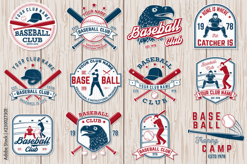 Set of baseball or softball club badge. Vector illustration. Concept for shirt or logo,