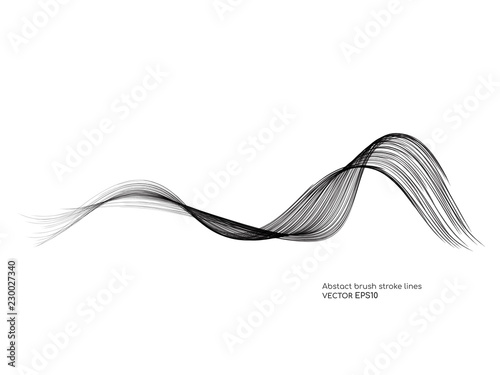 Vector brush stroke curved wave lines isolated on white background for  design element