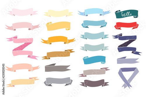 Various colored banners. Hand drawn big vector set. All elements are isolated